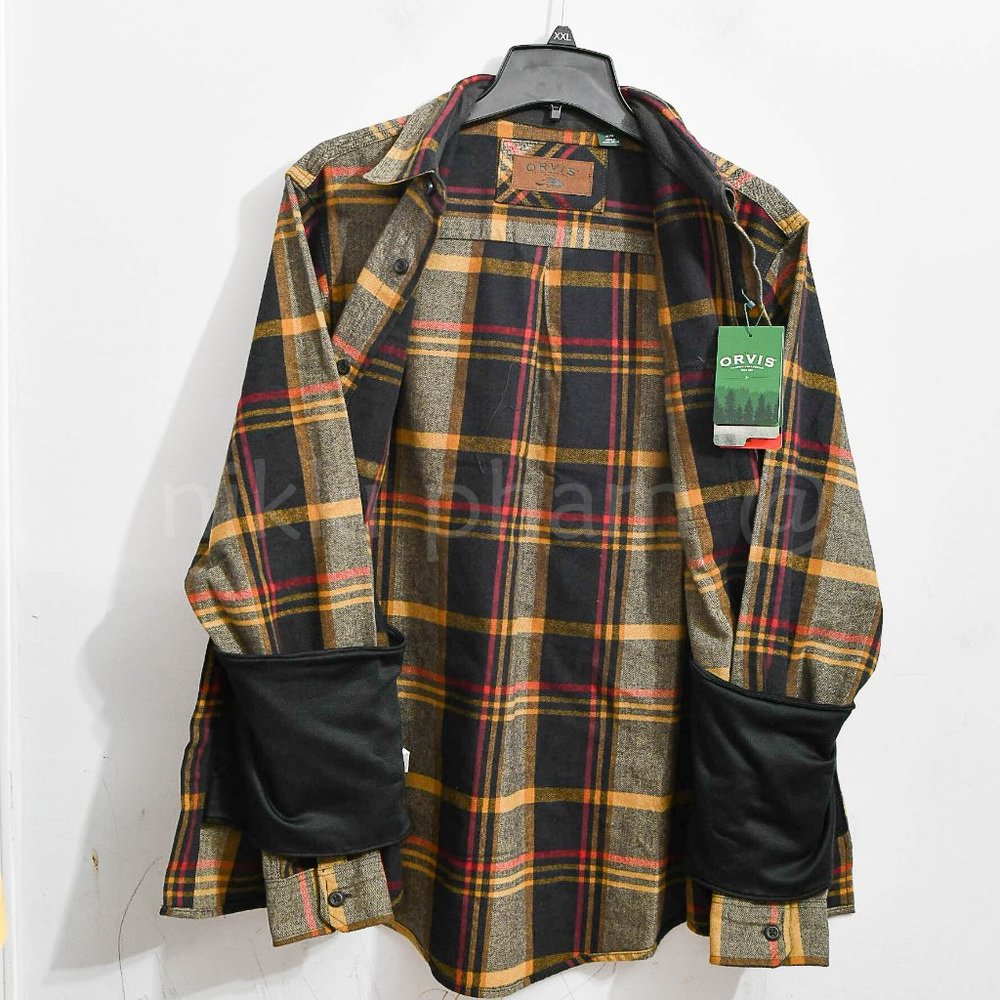 NWT ORVIS Heavy Weight Flannel Men's Hand Pockets Long Sleeve in Brown - Picture 5 of 5
